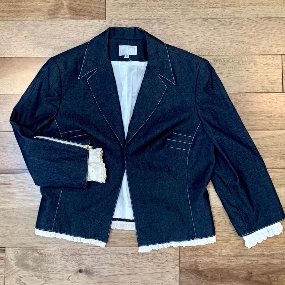 Vintage Alberto Makali Denim Blazer w/ lace trim